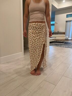 Zara White Maxi Skirt with Brown Polka Dots